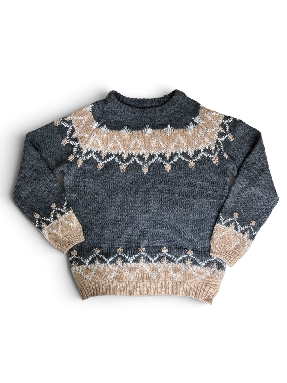 Cozy Nordic 100% Mohair Fair Isle Knit Sweater